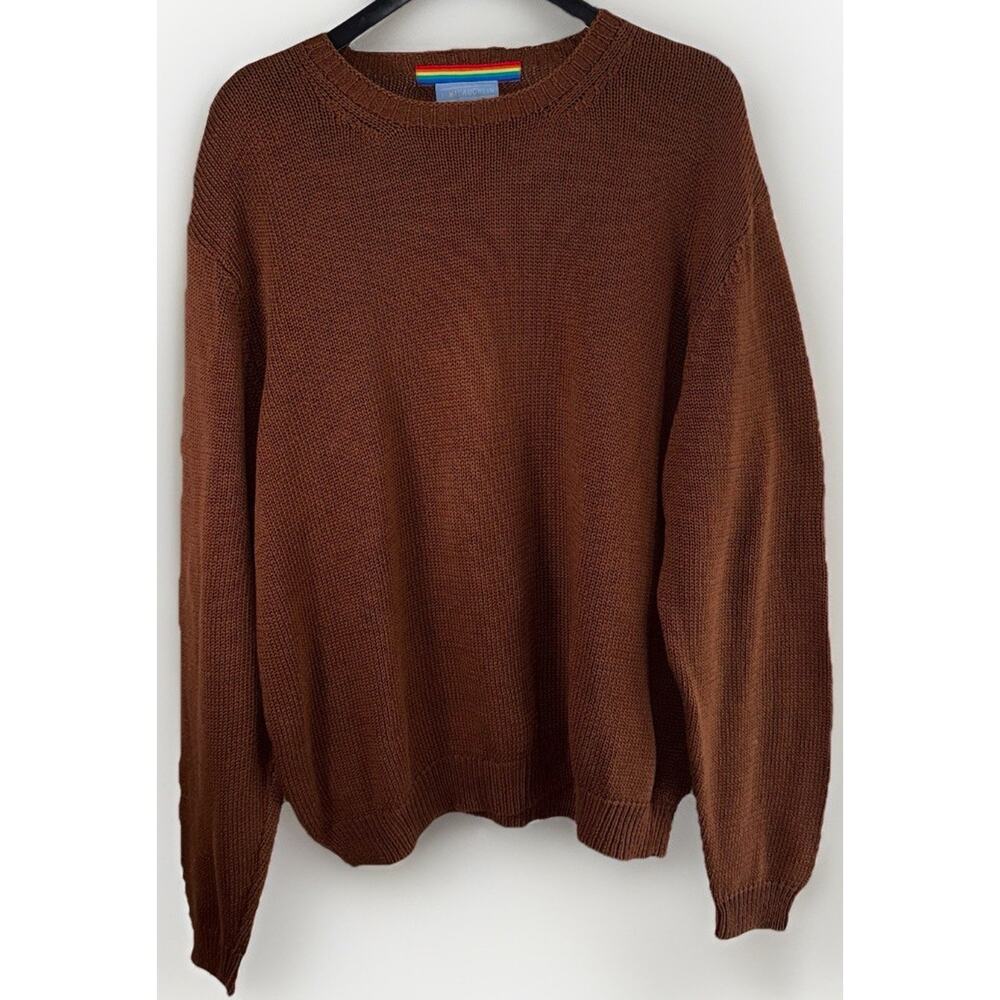 J McLaughlin Brown Loose Knit Crewneck Long Sleeve Preppy Quiet Lux Sweater XL